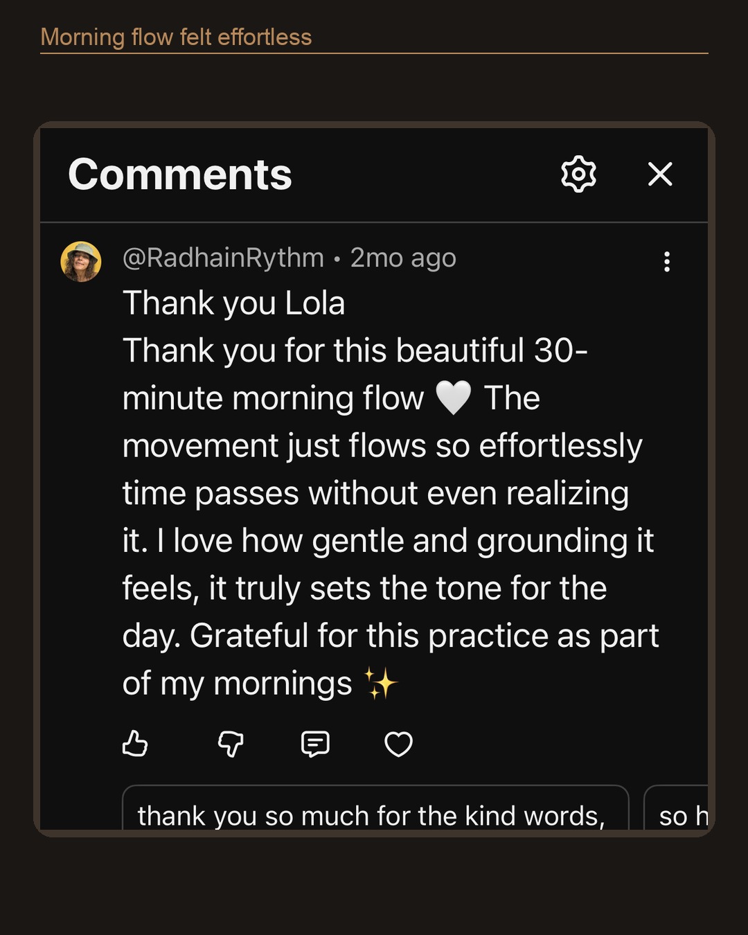 Screenshot testimonial from a Dragon Wings follower