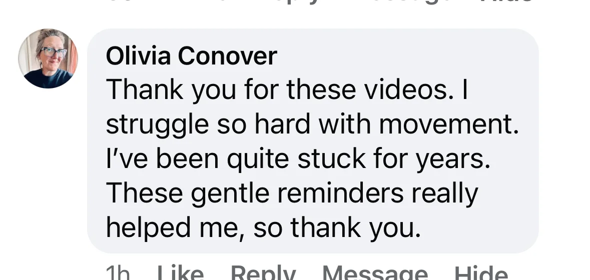Public comment saying Lola’s gentle movement reminders helped after years of feeling stuck